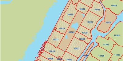 நியூயார்க் ஜிப் குறியீடு மன்ஹாட்டன் வரைபடம்